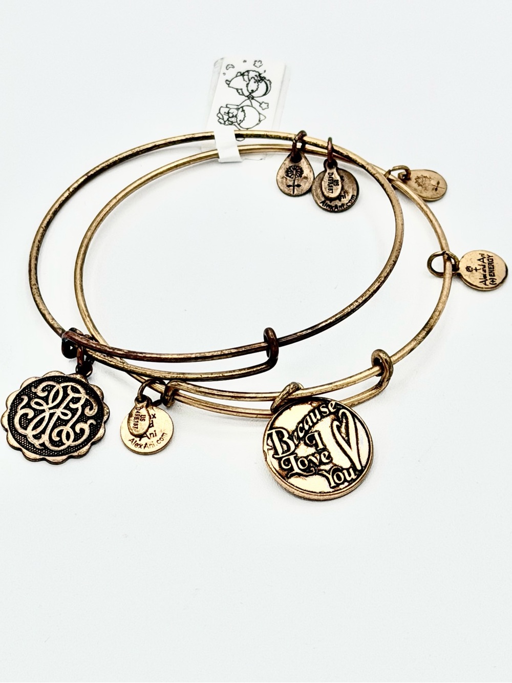 EUC ALEX AND ANI 2 GOLD BECAUSE I LOVE YOU 2 BRACELET BUNDLE!ACTUAL 📸 TAKEN/USED